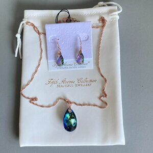 FAC Crystal Drop Rose Gold Tone Necklace & Earrings​​​